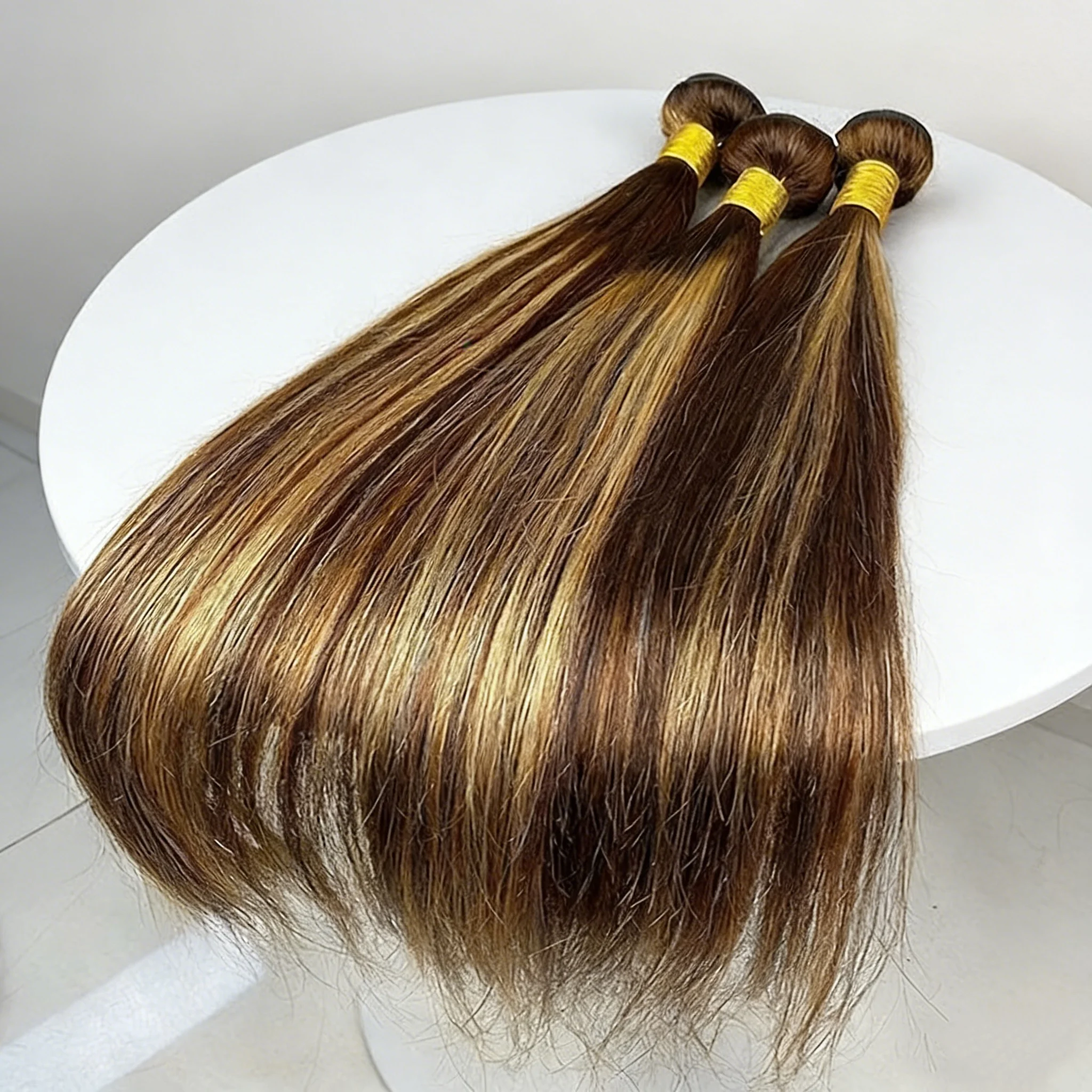 

Brazilian 26Inch Ombre Highlight Straight Raw Bundles 4/27 Colored Remy Hair Extensions Double Weft Human Hair Straight Bundles