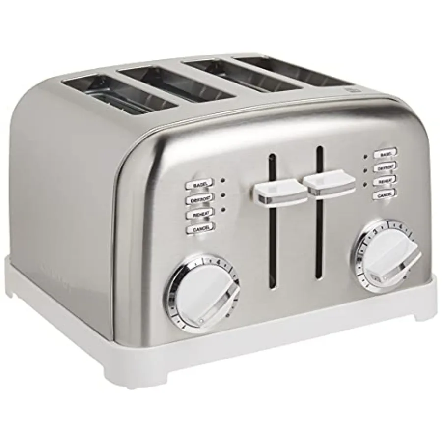 

4-Slice Metal Classic Toaster White/Stainless Steel for Home Kitchen Use Durable Stainless Steel Finish with White Accents Exce