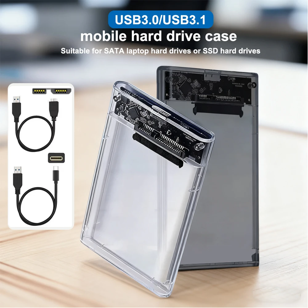 حاوية USB 3.0/Type C HDD مقاس 2.5 بوصة SATA SSD حافظة القرص الصلب الخارجي مع سرعة نقل 5 جيجابت في الثانية صناديق القرص الصلب الشفافة خالية من الأدوات