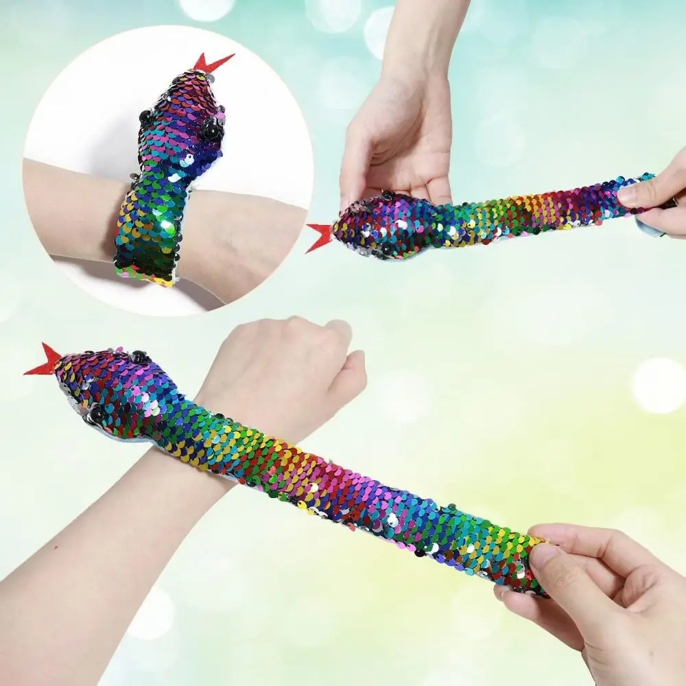 Snake Glitter Slap Wristband Reversible Snake Theme Snake Sequin Wristband Sequin Wrist Decoration Clap Circle Toys