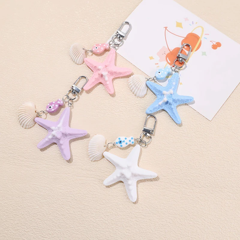 Lovely Fish Shell Shape Pendant Keychain Simple Starfish Charms Keyring Handbag Ornament Car Key Trinkets Accessories Gifts