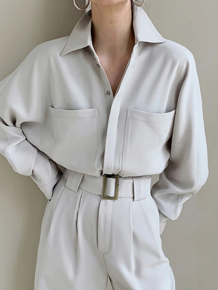 [EWQ] Elegant Temperament With Bandage Jumpsuits Long Sleeve Big Pocket Fashion Office Lady Jumpsuit 2024 Autumn Winter 16U4460