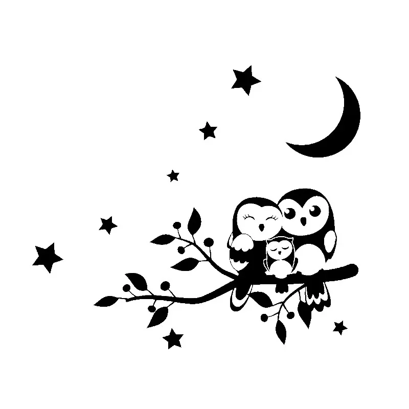 

Family Owl and Starry Night Sticker High Quality Car Decoration Personality Pvc Waterproof Decal Black/white, 16cm*18cm