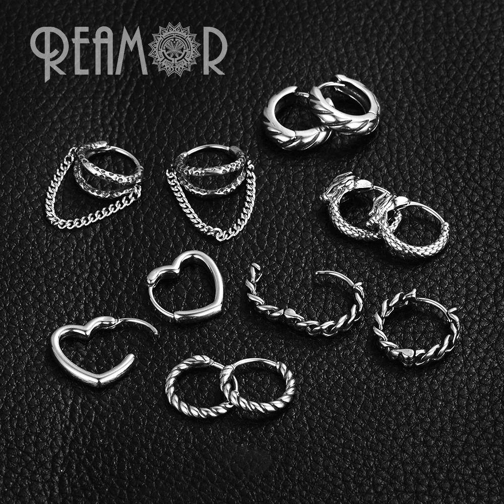 REAMOR الشرير فضي اللون هوب أقراط للنساء الرجال الفولاذ المقاوم للصدأ حشرجة جرس دائرة أقراط 2021 مجوهرات عصرية 1 زوج #6