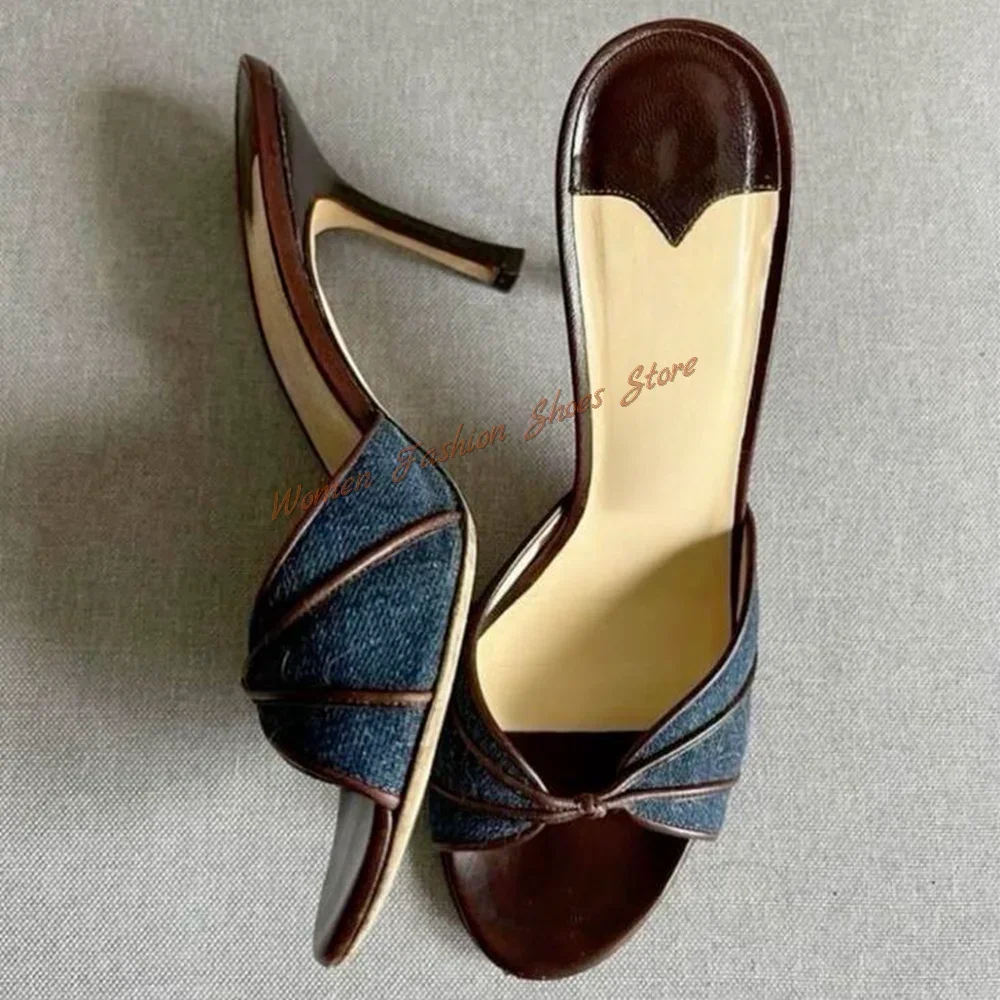 Gemengde kleur denim pantoffels stiletto's hoge hakken open teen hoge hak schoenen voor dames hakken feestschoenen 2025, zapatos para mujer