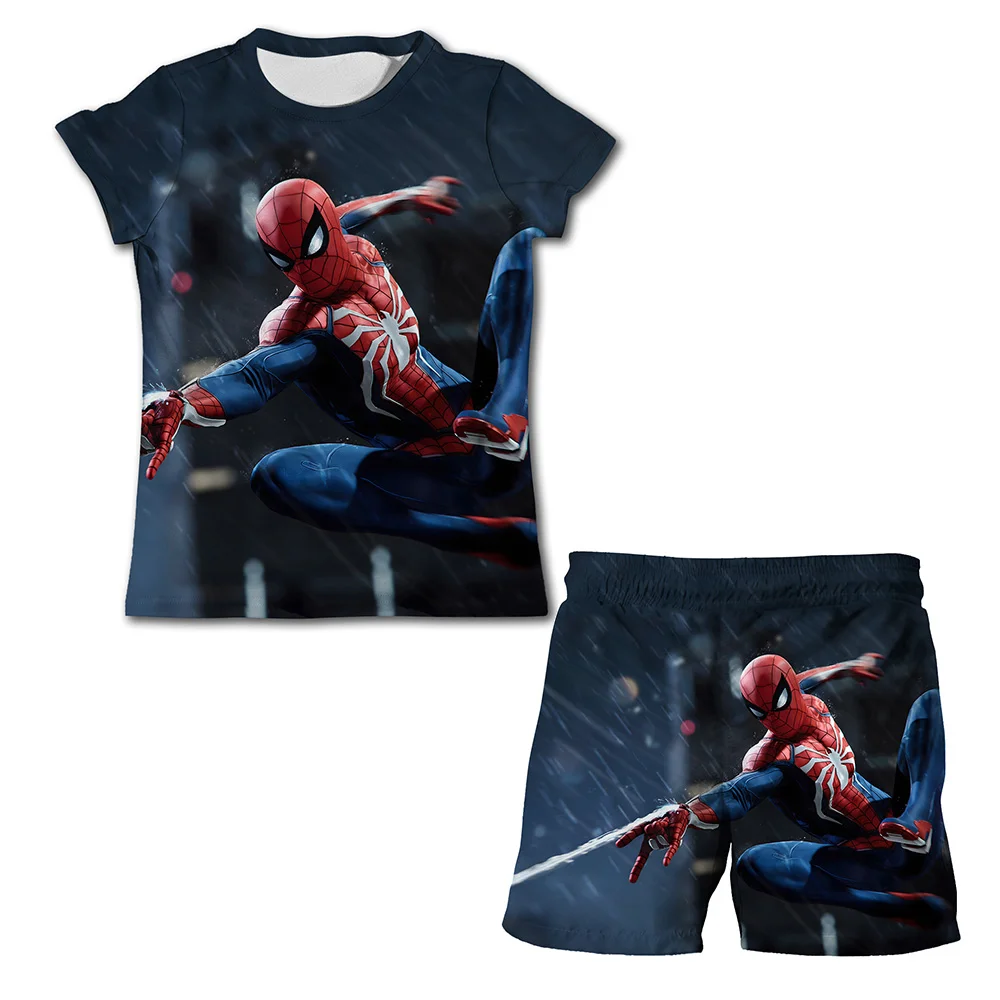 Chłopięce dziewczynki Spiderman zestawy ubrań dla dzieci letnie dresy z krótkim rękawem soniczne T shirty i krótkie spodnie kostiumy garnitury