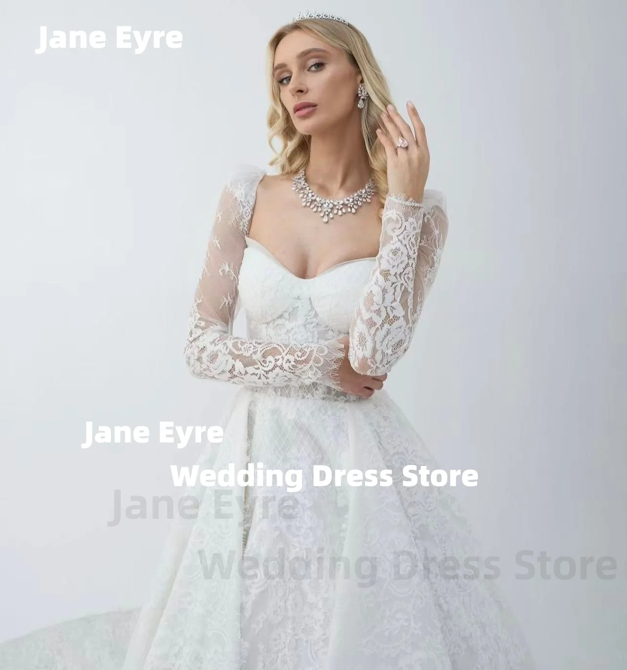 

Jane Eyre Элегантные свадебные платья трапециевидной формы с длинными рукавами и открытыми плечами, кружевные свадебные платья с вышивкой, бальные платья принцессы D