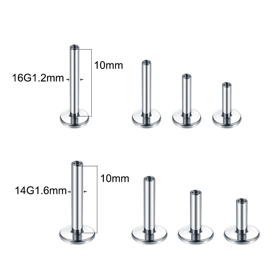 10pcs Titanium Piercing Replacement Base 14G 16G Internally Threaded Rod Base for Labret Lip Body Piercing Jewelry Accessories