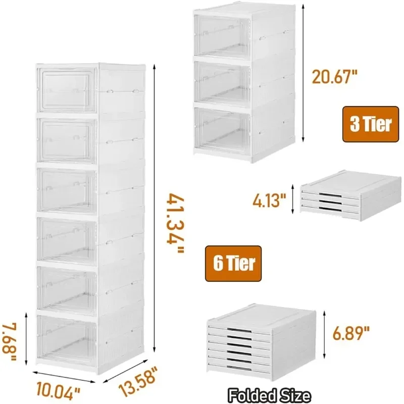 Drop Front Shoe Storage Box, No Assembly Stackable Shoe Organizer Storage Bin with Clear Door,Shoe Shelf Cabinet with Lid