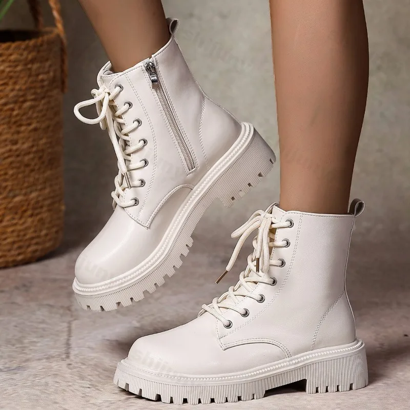 

Women's Ankle Boots New 2025 Retro British Platform Short Boots Autumn Fashion Retro Outdoor PU Leather Boots Botas Para Mujer