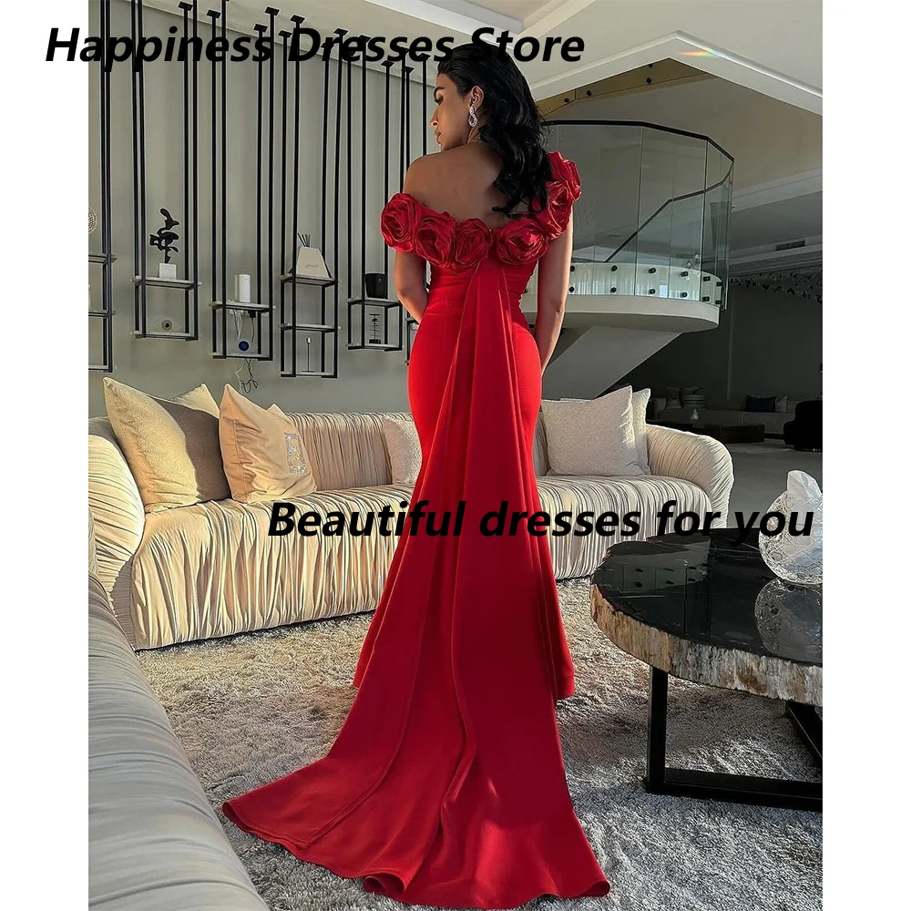 

Evening Dress Red Off The Shoulder Flowers Mermaid Elegant Women's Evening Gowns 2025 Modern Wedding Guest Dresses Customized