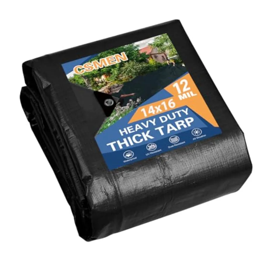 

Tarp Heay Duty Waterproof 14x16ft, Black Tarp Cover Plastic Poly Tarpaulin for Outdoor Cover, Emergency Rain, Roof, Pool, Boat,