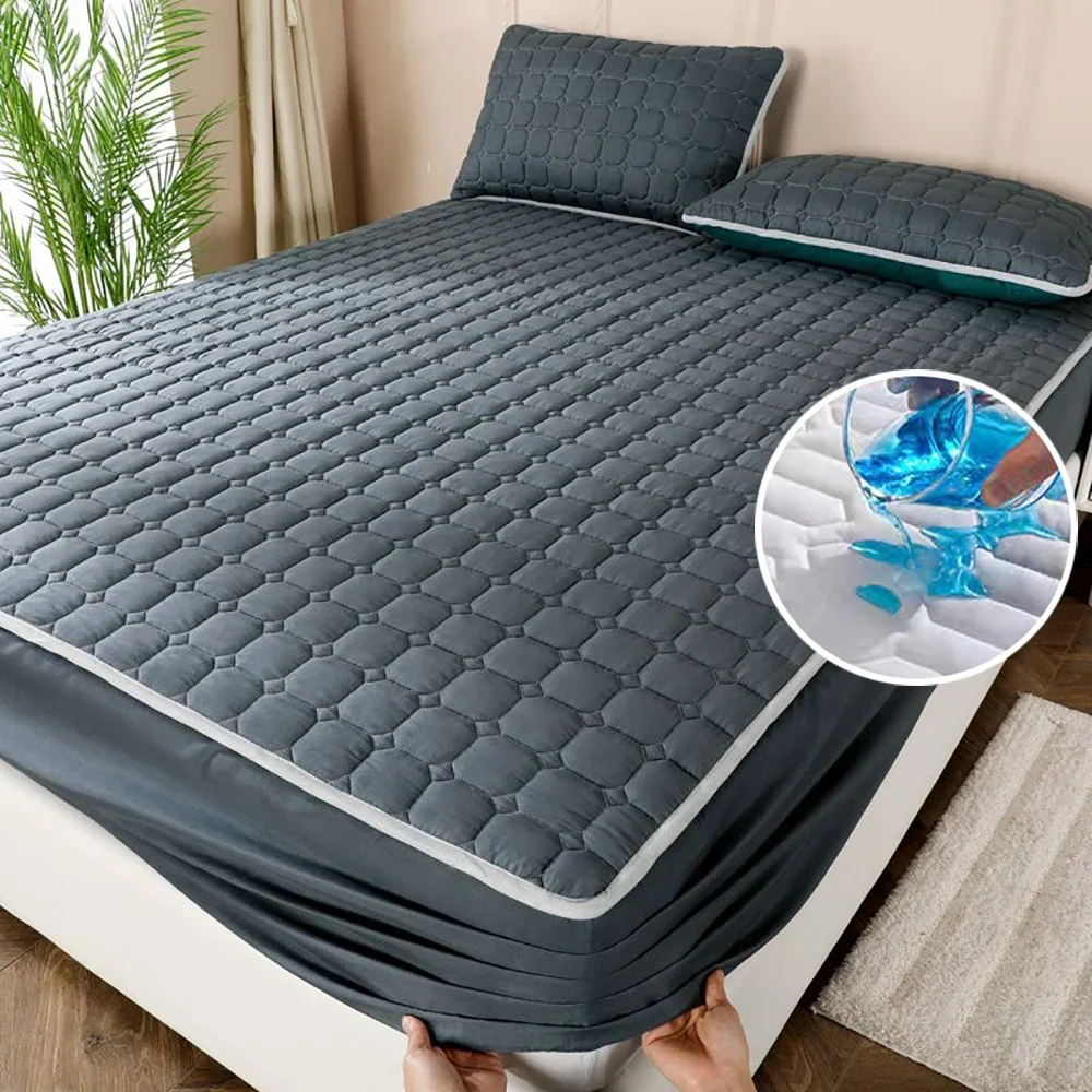 Thick Quilted Elastic Fitted Sheet Soft Breathable Mattress Latex Cushion Cover Non-slip Waterproof Mattress Protector Topper