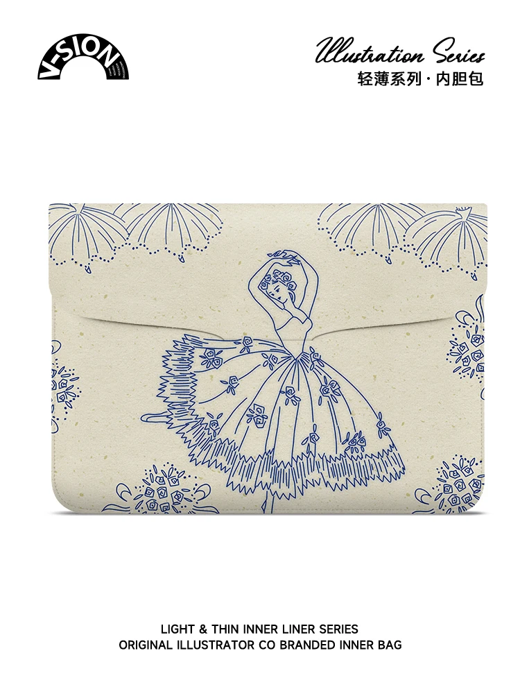 

V-SION original illustration laptop bag 14 inch female iPad inner bag suitable for Lenovo Air, Apple Mac laptop, Huawei 15 inch