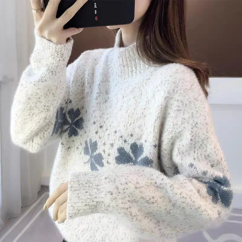 2024 Half-Polo/Turtle Neck Idle Style Women's Sweater Autumn/Winter Inner Thickened Year Explosion Loose-Fit Outerwear