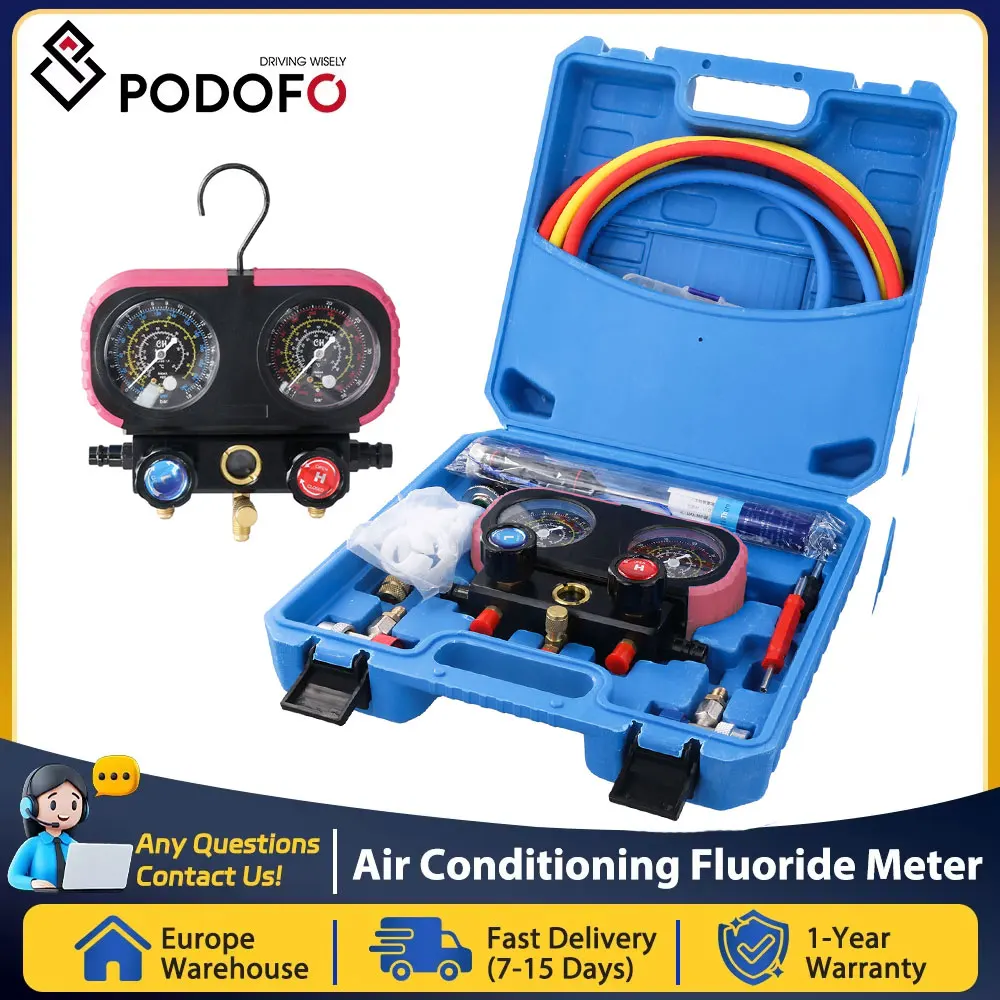 Podofo valvola a doppia tavola aria condizionata Set di strumenti per fluoruro con pompa per vuoto e manometro collettore multifunzione per R410A/R22/R134A