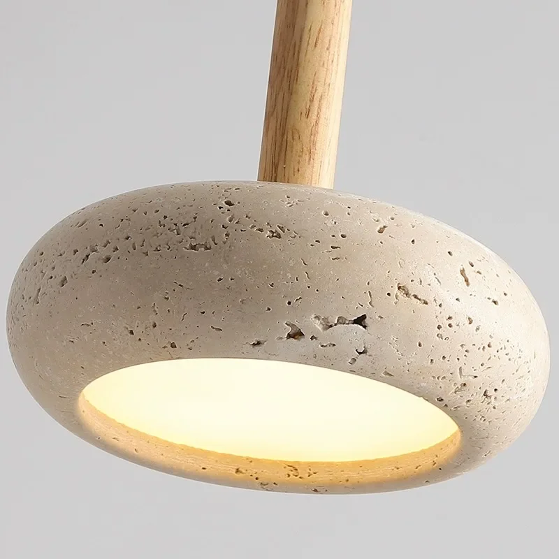 Round Japanese Stone LED Pendant Lamp, Wood Chandelier, Bedroom Bedside Light, Dining Table Style, Modern Home