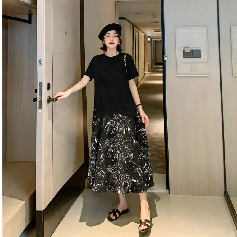 T-shirt d'été long au-dessus du genou Dr femme grande taille lâche coréen Faion Merging mousseline de soie Dr Sweet School Sle Princ...