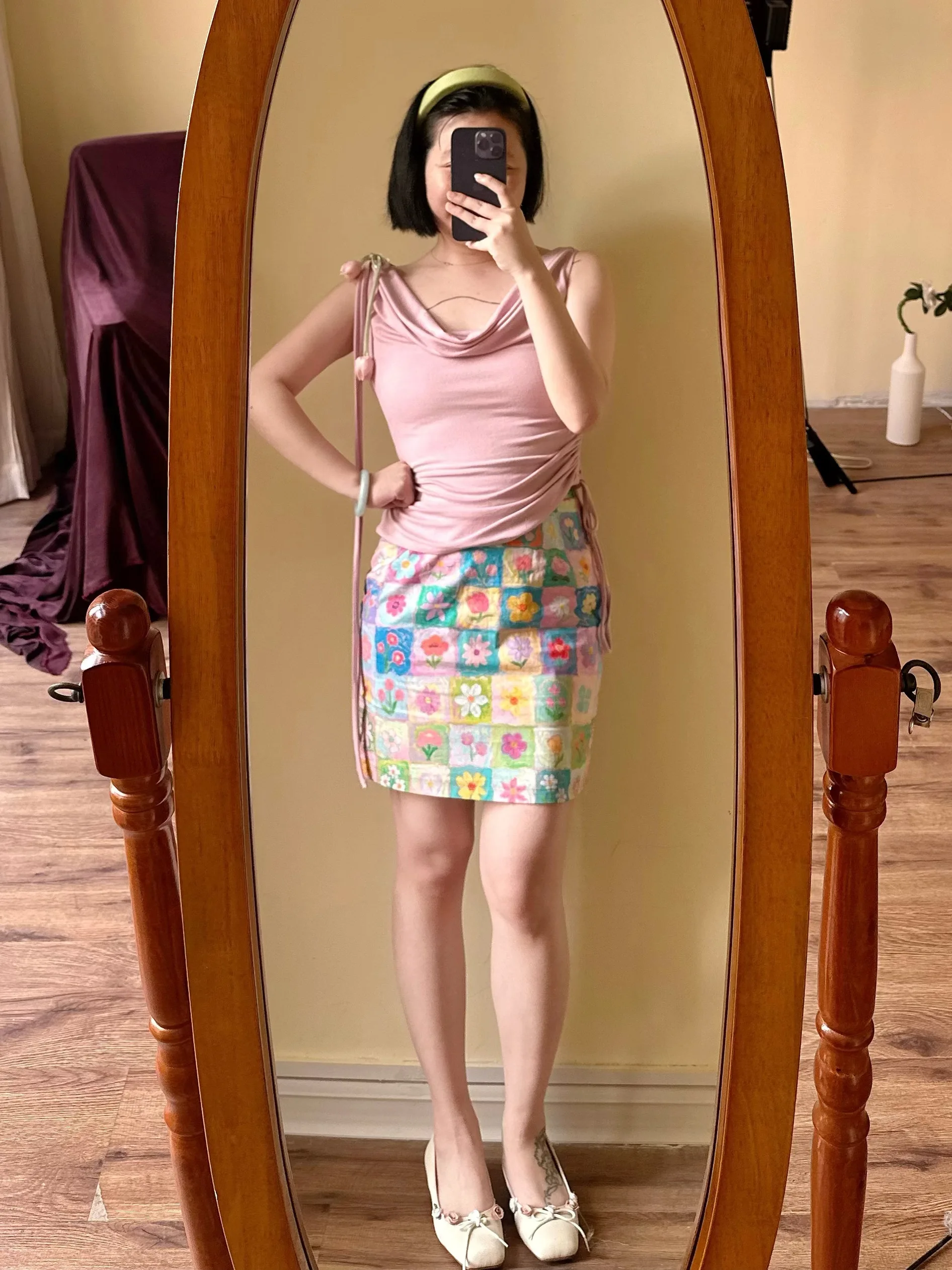 

Lam Muimui Spring Field Flower Cotton Printed Skirt Breathable High Waist Straight Cut Short Skirt for Ladies Summer