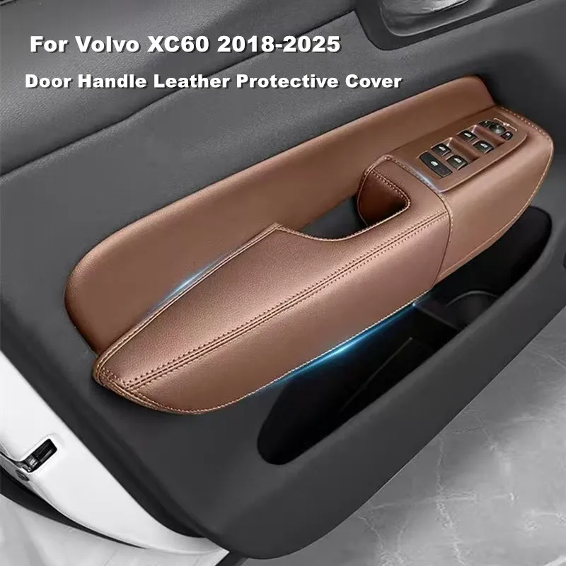 

4 Piece Car Door Armrest Front Door Handle Panel Leaher Protective Pad Cover Trim For Volvo XC60 2018-2025 Interior Accessories