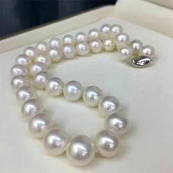 Gorgeous AAAA 10-9mm round south sea white natural pearl necklace 18 inch