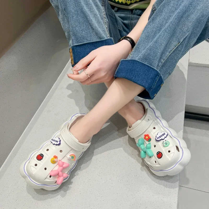 Rubber Slippers Flat Shoes Female Cover Toe Slides Summer Clogs Woman Soft Beach Fabric Concise PU Casual Fretwork Basic