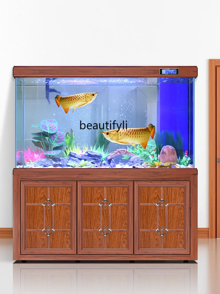 Fish Tank Aquarium Living Room Ecological Home Large Bottom Filter Super White Glass Partition Screens Water Lucky