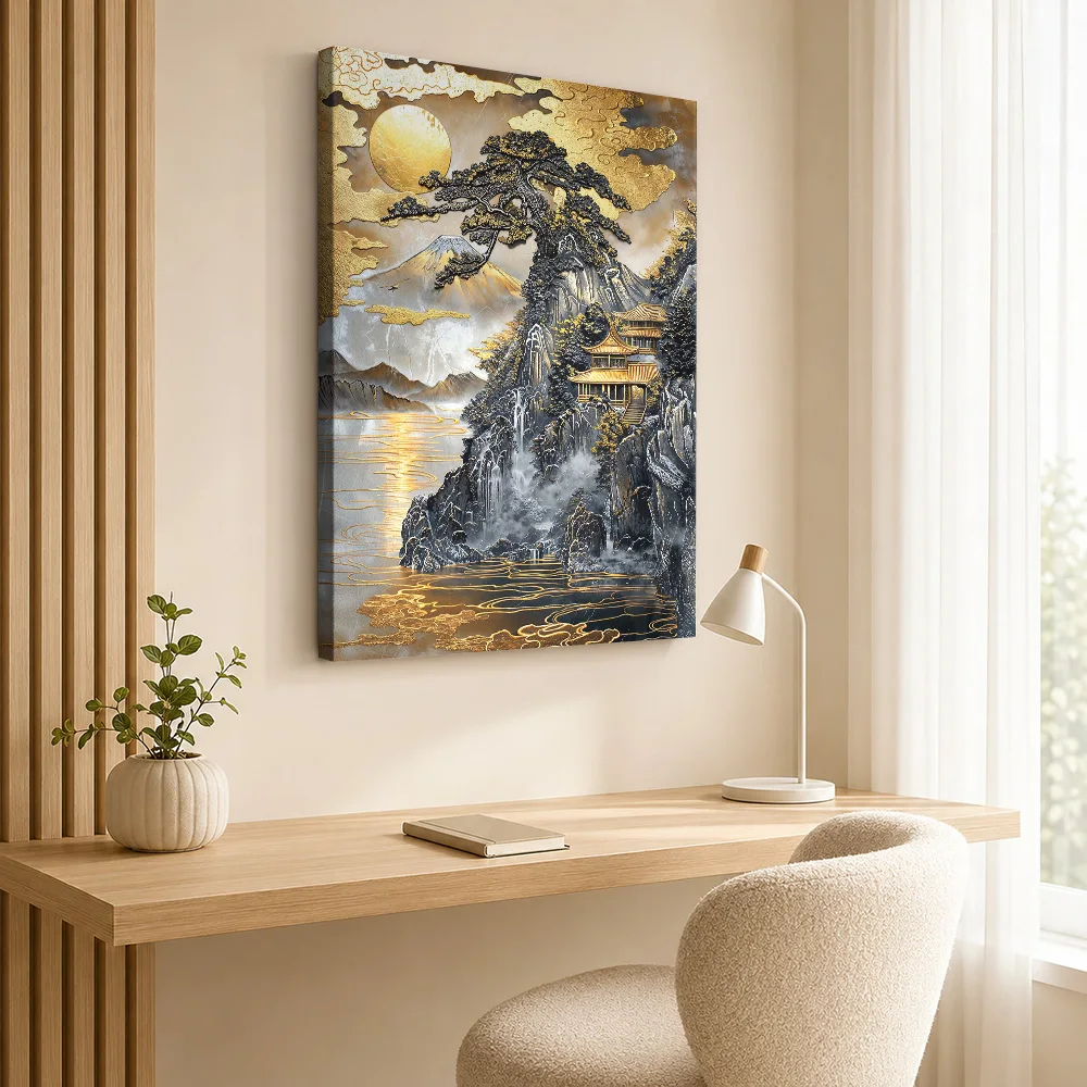 Mountaintop Monastery Framed Canvas Poster Personalized Photo Japanese Inspired Wall Art for Bedroom Decor Gift for Collectors