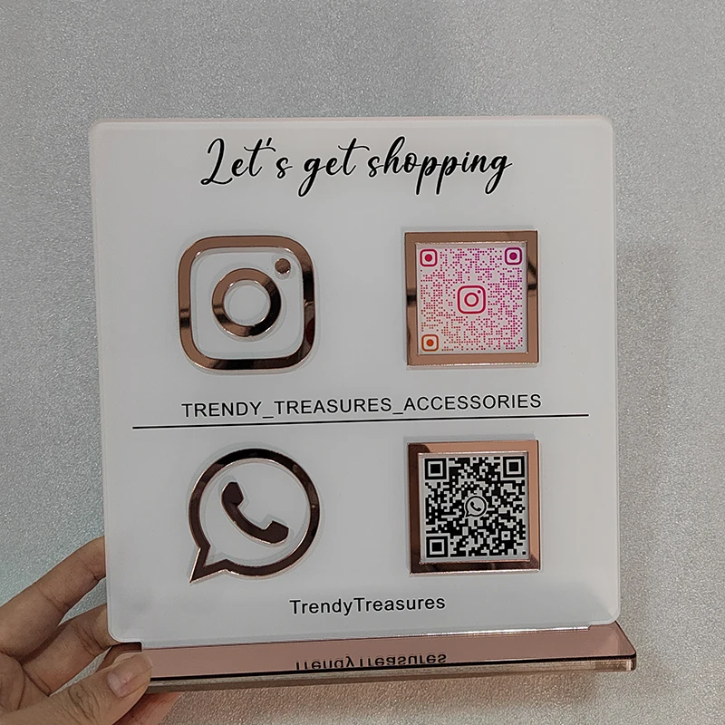 Custom 4 Icons Business Social Media QR Code Sign Beauty Studio Scan to Pay Acrylic Signs Instagram FB Scanning QR Code Plates