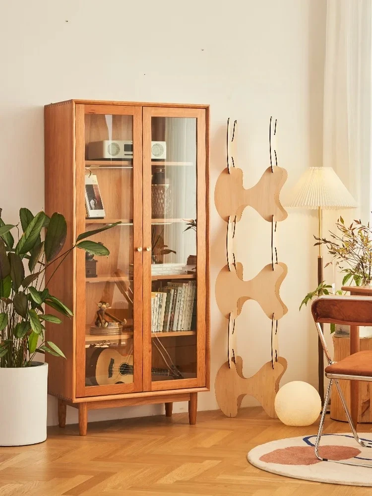 

mobili per il soggiorno Nordic solid wood bookcase multi-functional glass door living room wine cabinet simple modern Japanese b