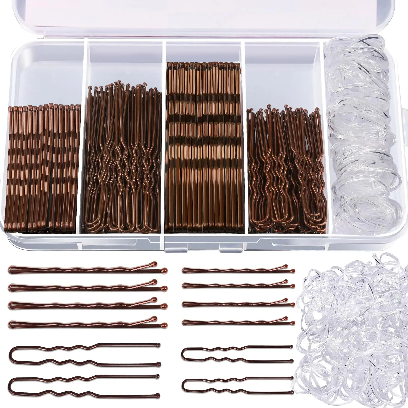 300pcs/Set Brown Plate Hair U Clip Lightweight  One Clip Boxed Metal Hair Clip Set