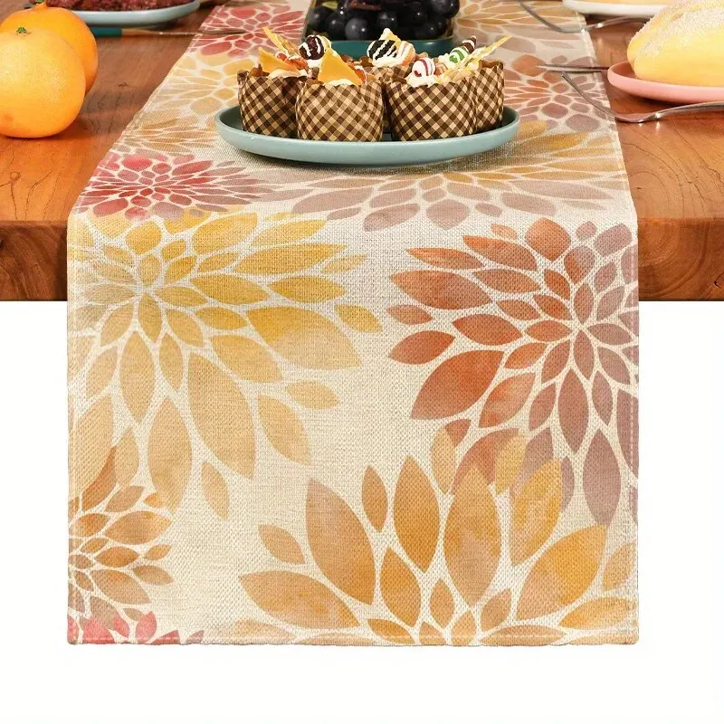 1pc Simple Plant Table Runner, BohemiaKitchen Dining Decoration, Linen Table Runner, Holiday Decorations.Room Decor