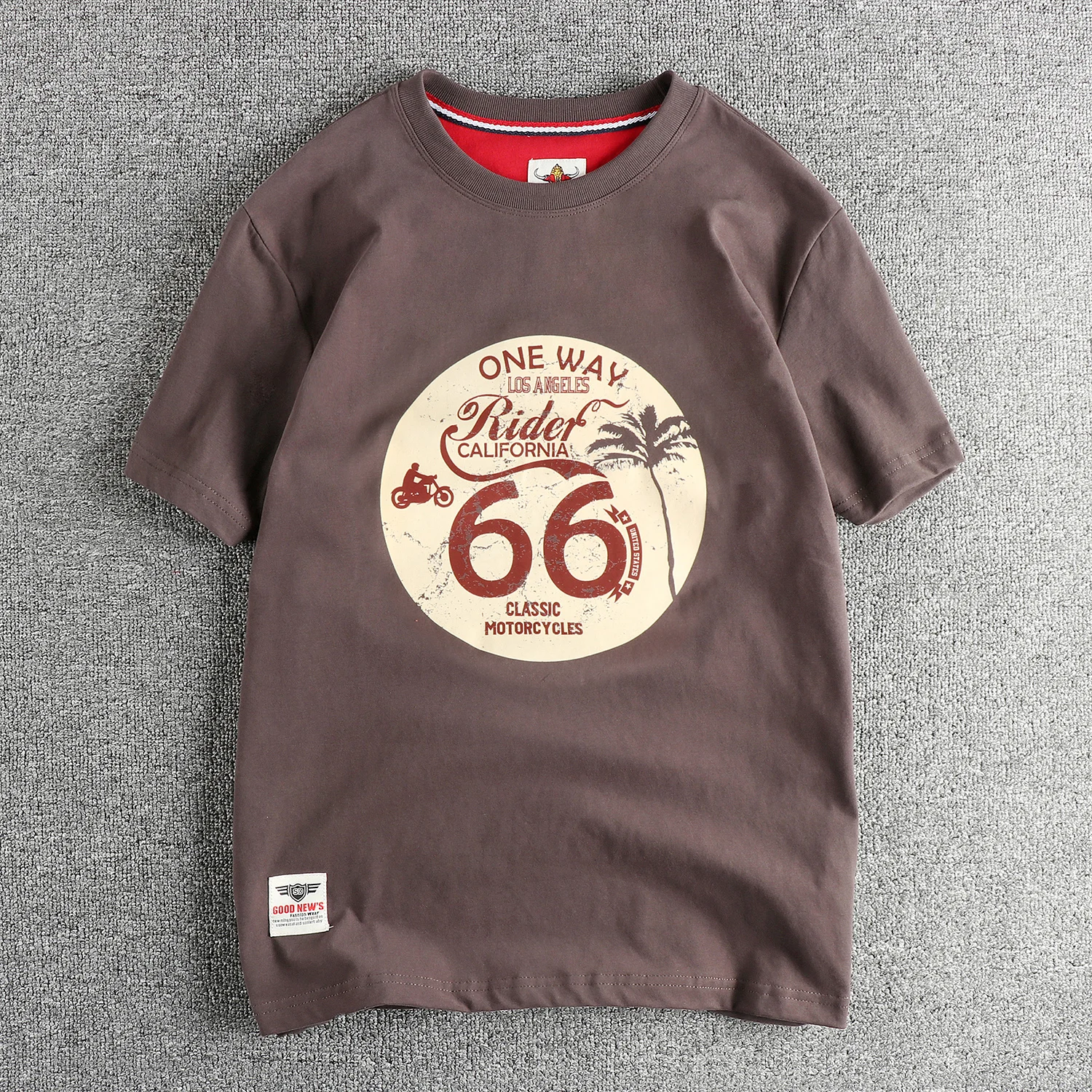 Summer American Retro Short Sleeve O-neck Letter Motorcycle Printed T-shirt Men's Fashion 100% Cotton Washed Casual Youth Tops