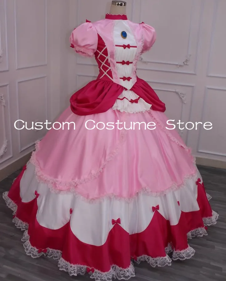 Princess Peach Costume Prom Party Dresses Puffy Sleeve Corset Top Ruched Pink Fuchsia Victorian Cosplay Evening Gown Customized