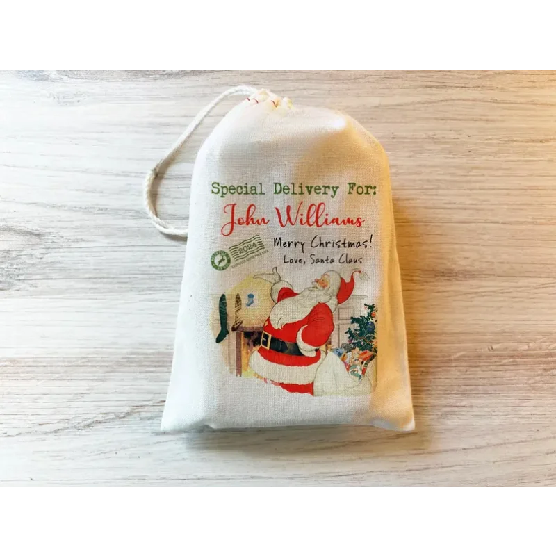 5pcs Cotton Personalized Christmas Santa Bag Special Delivery From Santa gift Bag Christmas Family Gathering item Party Supplies