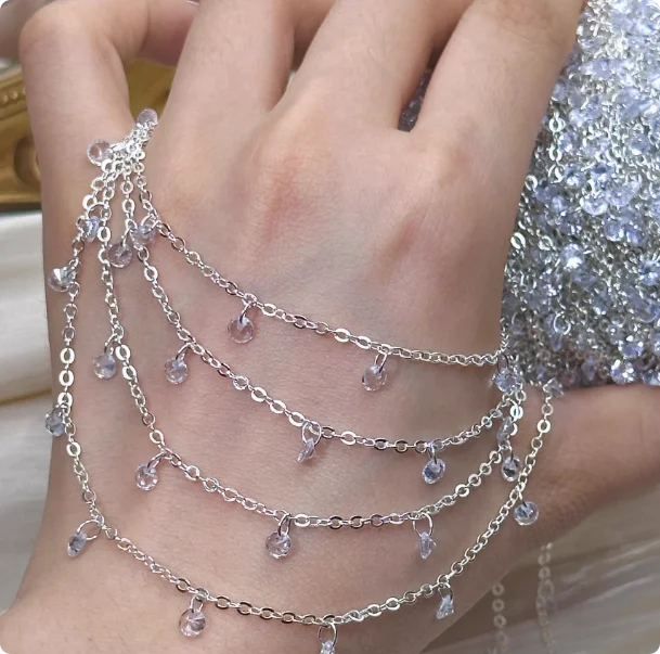 Ice Clear White Zirconia Tassel Copper Chain for DIY Bracelet Necklace Decoration Chain Jewelry Making Making Chain - view 2