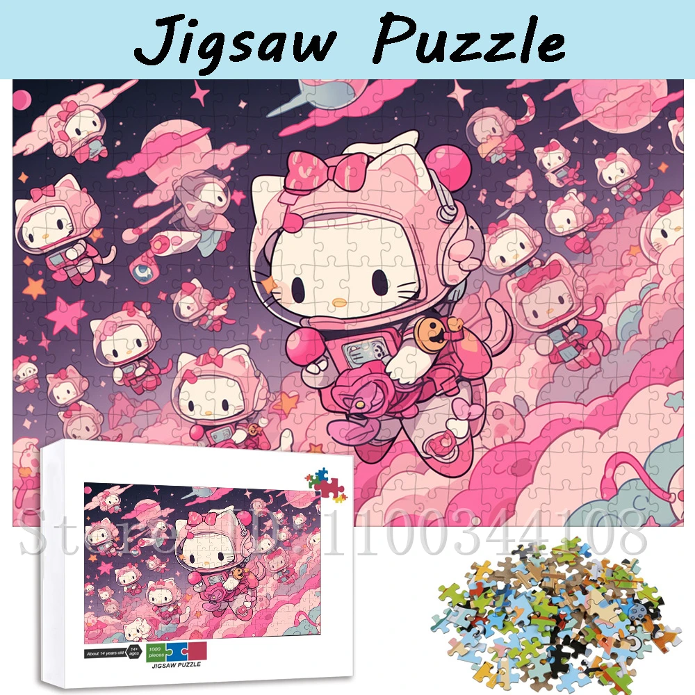 Sanrio Hello Kitty Puzzles for Children Intelligence Game Toys 35/300/500/1000 Pieces Cartoon Jigsaw Puzzles Handmade Hobbies