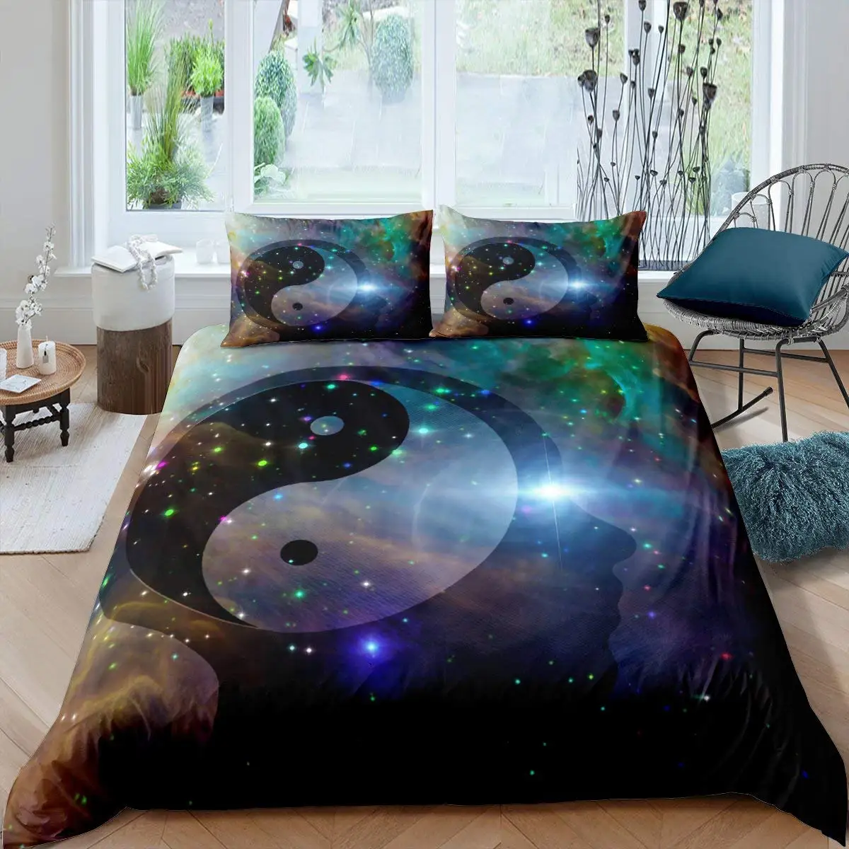 

Yin Yang King Queen Duvet Cover Vintage Tai Chi Quilt Cover Divination Bedding Set Oriental Culture Polyester Comforter Cover