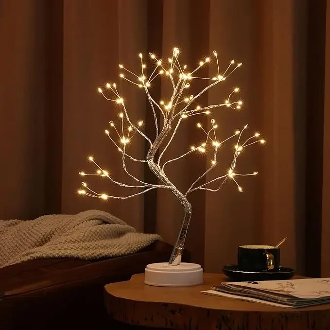 LED Birch Tabletop Bonsai Tree Night Light Mini Christmas Tree Lamp 8Modes USB/Battery Bedside Room Decorative Fairy Nightlights