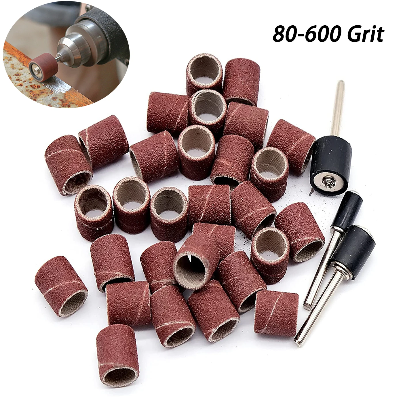 

12Pcs Sanding Drum Kit 80-600 Grit Sanding Band With Rod Abrasive Rotary Tool Rubber Drum Mandrels for Dremel Nail Drill Tool