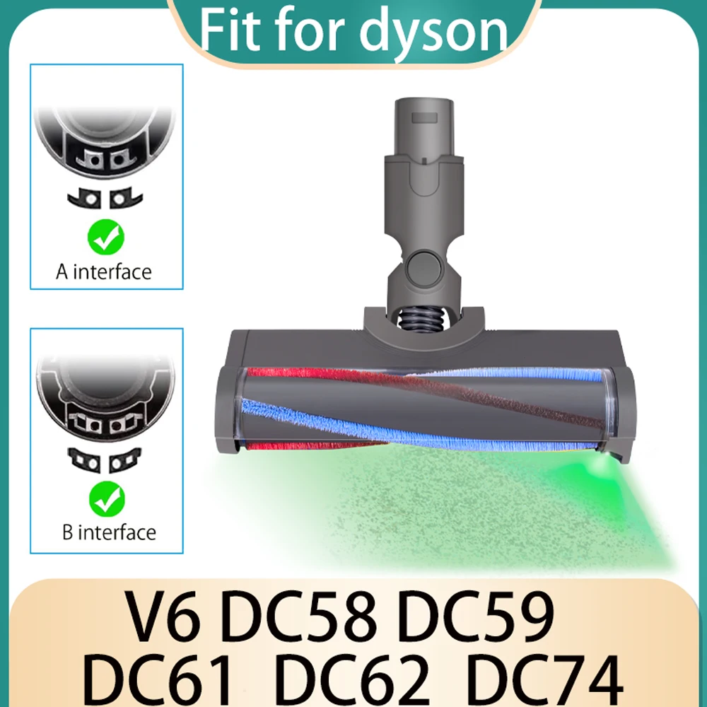 New Laser Brush For Dyson V6 DC58 DC59 DC61 DC62 DC74 Accessories Carpet Brush Head Motorhead With Green Dust Light Replacement