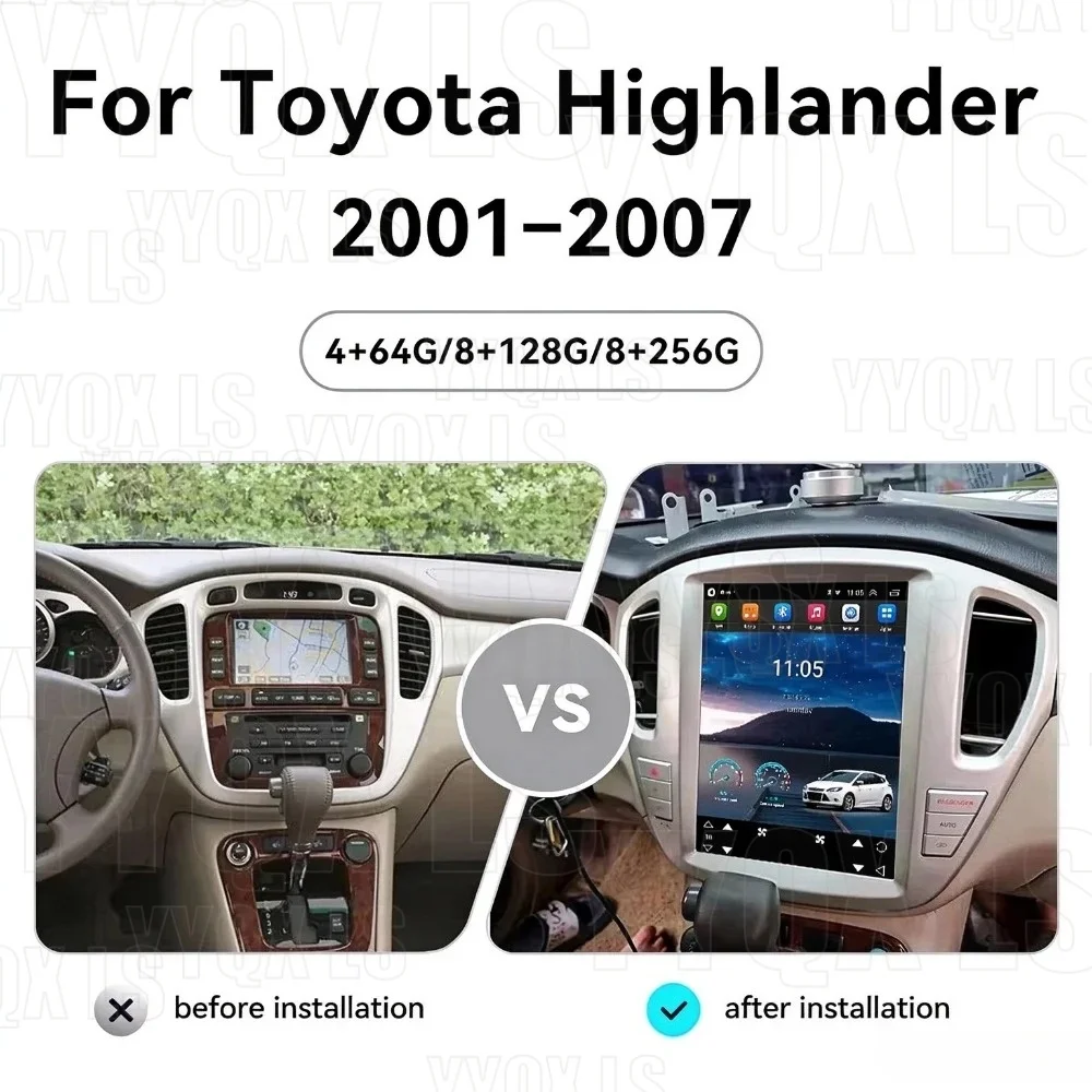 12.1 inch Car Radio For Toyota Highlander 2001-2007 Android 15 4G Head Unit Wireless Bluetooth CarPlay Touch Screen Stereo