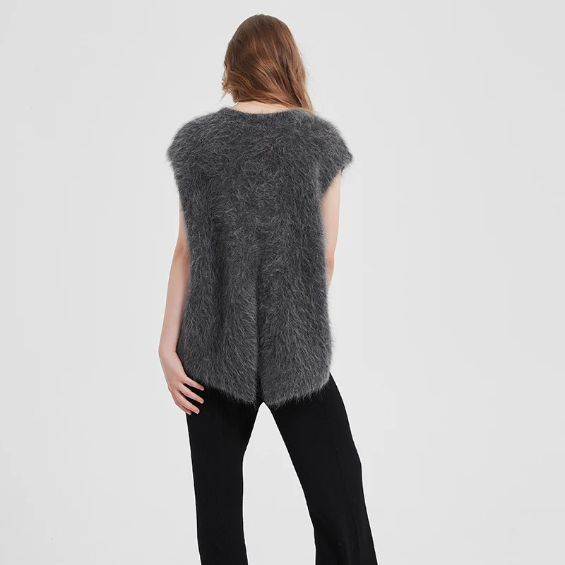 BAHTLEE-Women's Alpaca Wool Sleeveless Sweater Vest O-Neck Knitted Loose Superfine