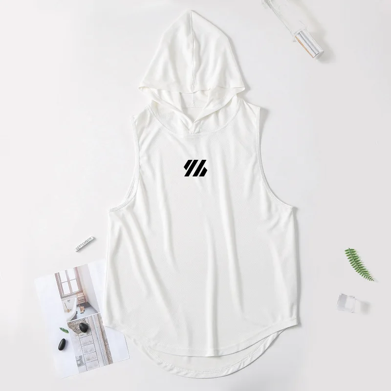 Mens Gym Tank top Men Fitness Sleeveless hooded Shirt Male Mesh Breathable Fitness Sports Vest Undershirt Gyms Running Vest Men