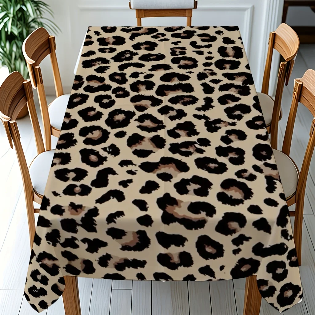 Leopard Print Waterproof Tablecloth Cover for Dining Room Buffet Table Spill Proof Decorative Table Linen