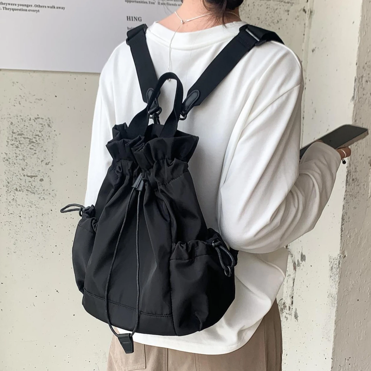 

Multi-function Drawstring Bucket bag for women Backpack Large capacity nylon Backpacks travel female Shoulder Bags bolsos