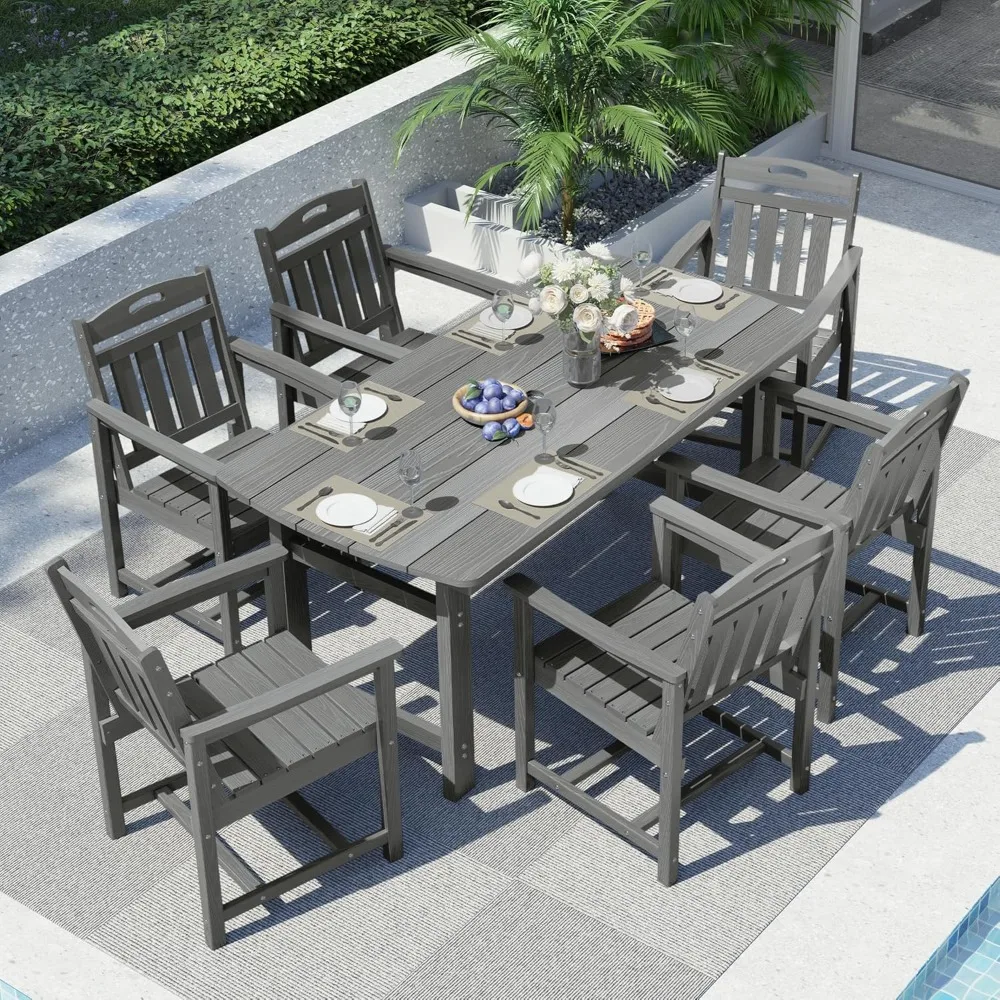 

Outdoor Dining Set 7-Piece Patio Table and Chairs with Umbrella Hole, All-Weather Patio Dining Set for 6,Durable Patio Furniture