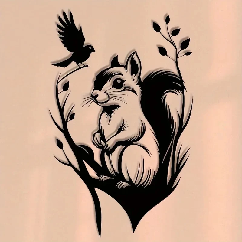 Vintage Metal Squirrel Wall Art, Rusty Iron Bird Decoration for Living Room Farmhouse, Aluminum Plate Hanging Sign,1pc