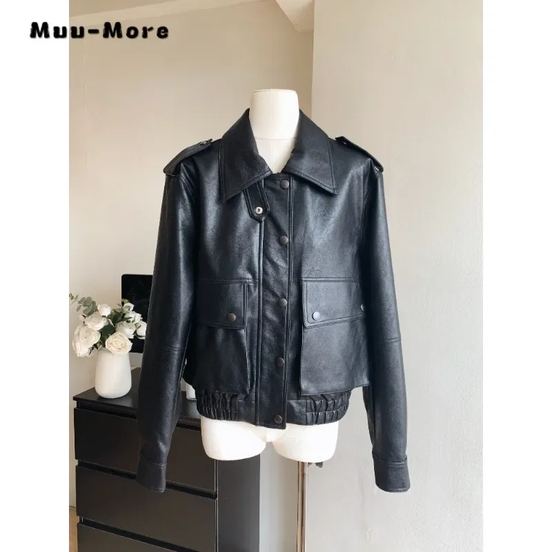 2023 Winter Frauen High Street lässig Retro Motorrad Kunstleder Jacke Vintage lose Langarm Winter solide Faux Jacke