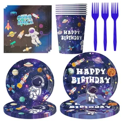 Space Astronaut Birthday Disposable Tableware Space Universe Plates Cups Napkins Banner Boys Planet Space Theme Party Decoration